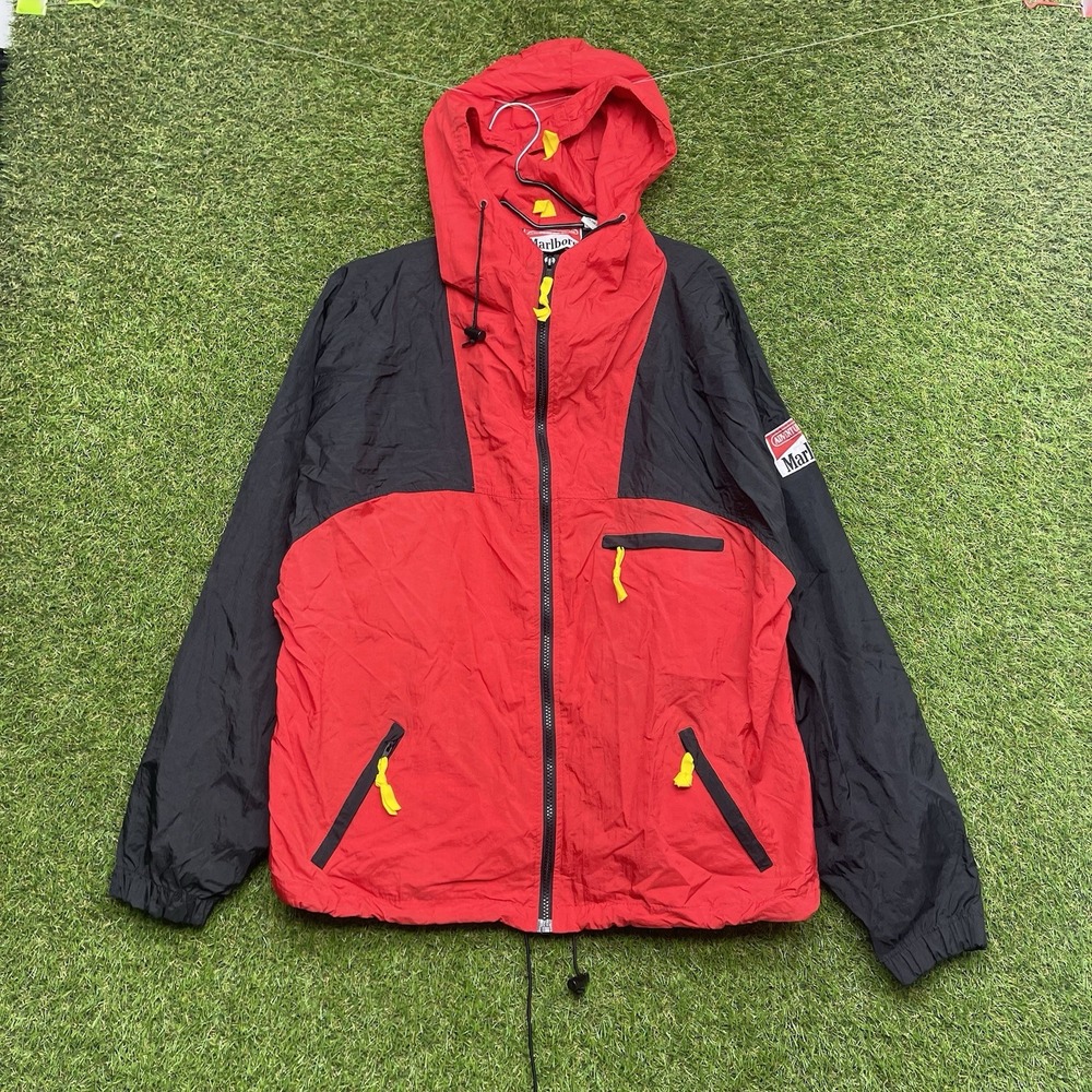 Vintage Marlboro Adventure Team Windbreaker Jacket Mens Large Red Nylon Logo
